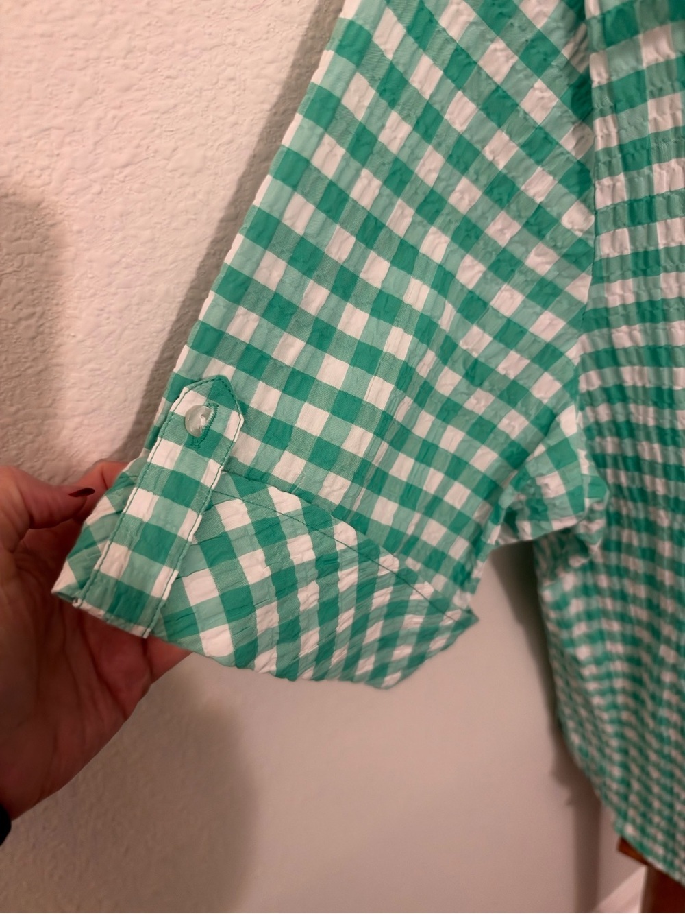Allison Daley Green and White Gingham Button-Down Shirt - Picture 3 of 7